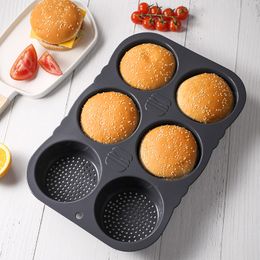 Grade silicone hamburger bun baking tray 6 easy-release kitchen baking tools with round French bread mold