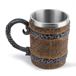 Mugs Simulation Wooden Barrel Mug Double Wall Drinking Creative Portable Durable Resin Stainless Steel Retro For Home Ornament