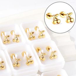 Stud Earrings 12pairs/Lot Gold Color Cherry Cute Romantic Aretes De Mujer Stainless Steel Pack Jewelry Birthday Gifts