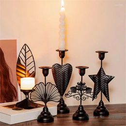 Candle Holders European Styles Vintage Metal Iron Holder Flower Leaf Star Shaped Decorative Stand Candlestick Home Decor