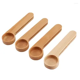 Coffee Scoops 4Pieces Wood Scoop With Clip Measuring Spoon Tea Bag Bean Loose For