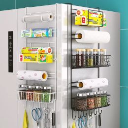 Racks 2/4/6 Layer Refrigerator Side Shelf Hanging Rack Kitchen Plastic Film Wall Fridge Storage Paper Towel Holder Spice Organiser