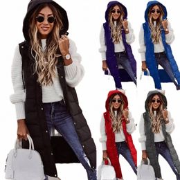 Autumn Winter Women Vest Coat Solid Hooded Single Breasted LG Coats Parkas tjocka ärmfickor Regular Cardigan 2023 I4M6#