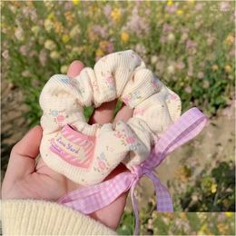 Hair Clips Barrettes Candy Colour Bowknot Print Elastic Band Women Girls Fabric Rope Tie Headwear Sweet Scrunchie Accessories Drop Deli Oth6I