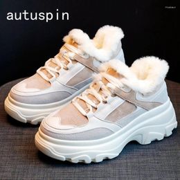 Casual Shoes AUTUSPIN 6.5cm Platforms Women Warm Sneakers Fashion Mixed Colors Thick Plush Winter Chunky Vulcanized Females Outdoor