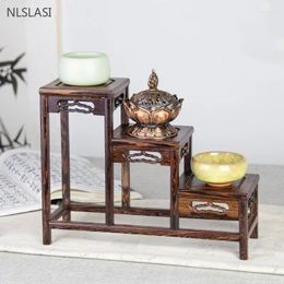 Tea Trays Solid Wood Pot Stand Chicken Wings Multi-treasure Pavilion Chinese Wooden Pet Display Handmade Crafts Decor