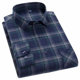 nuova camicia di flanella da uomo 100% Cott Fit abiti di lusso manica Lg Comfort morbido plaid di alta qualità casual Busin primavera autunno B3dD #