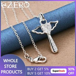 Pendants ALIZERO 925 Sterling Silver 16-30 Inch Chain Heart Cross Zircon Pendant Necklace For Woman Wedding Party Fashion Charm Jewellery