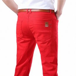 classic Style Men's Jeans Fi Busin Casual Straight Slim Fit Denim Stretch Trousers White Yellow Red Brand Male Pants O1xm#