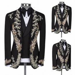 luxury Men Suit Tailor-Made 2 Pieces Blazer Vest Tuxedo One Butt Appliques Sequins Beaded Slim Fit Wedding Groom Prom Tailored d62o#