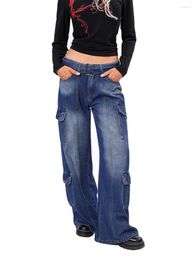 Pantaloni da donna Donna S Autunno Denim Cargo Blu Vita bassa Multitasche Jeans da jogging per ragazze Hip Hop con cintura