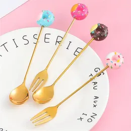 Spoons Cartoon Stainless Steel Spoon Donut Shape Ice Cream Cake Small Coffee Stirring Kitchen Utensils Household Tableware