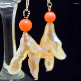 Dangle Earrings Qingmos Genuine 20 30mm Baroque Chicken Toe Freshwater Pink Pearl Earring For Women With Coral Jewellery E509