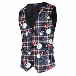 christmas Suits Vest Men Lg Sleeve Blazers Winter Printed Music Male Single-Breasted Funny Party Jacket Waistcoat 2023 c2T1#