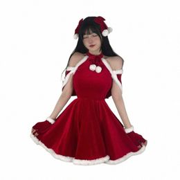 2023 New Christmas Clothing Santa Claus Dr Four piece Set Red Plush Hanging Neck Skirt Festival Party Bunny Girl Dr d5CK#