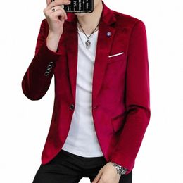 2022 Luxury Claret Red Veet Blazers For Mens Slim Fit Green Velour Blazer Jackets For Wedding Party Wear Blue Elegant Man Suit p9oK#