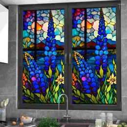 Window Stickers Film Colorful Flowers Wall Sticker Static Cling Stained Applique Vintage Glass Bathroom Privacy Door