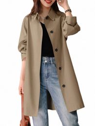 stylish Solid Windbreaker Women Overcoats ZANZEA Vintage Autumn Trench Casual Lg Sleeve Lapel Neck Outwear Fi Lg Jacket J76I#