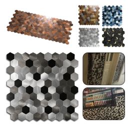 Stickers Peel and Stick Backsplash Hexagon 3D Wall Tile for Kitchen Bathroom Living Room Self Adhesive Aluminium Metal Mosaic Sticker