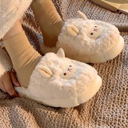 Slippers Sheep Plush Closed Toe Non Slip Fluffy Preppy Cute Cartoon Animal Comfortable For Autumn Winter