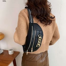 a Niche Design Womens Waist Bag New Chain Crossbody Bag with Multiple Compartments for Casual Small Chest Bag and Mobile Phone Bag