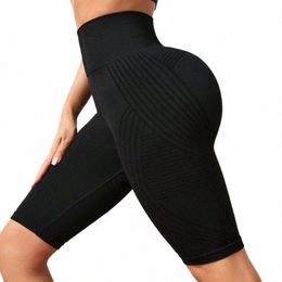seaml Yoga Shorts for Women Striped Shorts High Waist Butt Lift Elastic Slim Gym Trainning Running Fi Five Point Pants Q0lb#