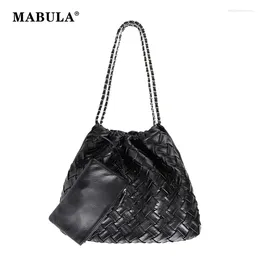 Evening Bags MABULA Trend Chain Hobo Bag For Women Soft PU Leather Woven Square Shoulder Purse Set Big Silver Elegant Tote Shopper Handbag