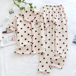 Home Clothing Pajamas For Women Spring And Summer Short Sleeved Long Pants Cotton Thin Two-piece Set Loose Fitting Pijama Suit