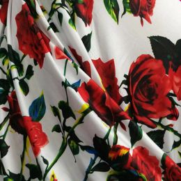 Fabric Good 4 Side Stretch Dress Fabric Cotton/Spandex knitted Fabric Red Rose Flower Print Fabric DIY Sewing Sport Clothing TShirt