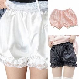 women Girls Lolita Bloomers Ruffles Lace Trim Maid Loose Pumpkin Pants Solid Color Vintage Safety Shorts Under Skirt Panties b4Oo#