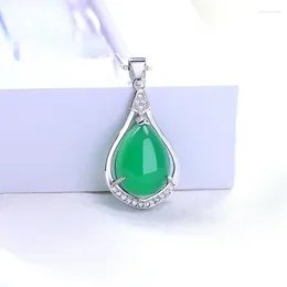 Chains Chalcedony Pendant Silver Colour Jade Long Necklace Female Agate Jewellery