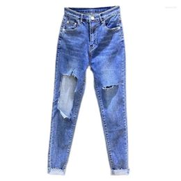 Women's Jeans Girl Style Skinny Hip Raise Big Ripped Female 2024 Spring Summer Elastic High Waist Tappered Pencil Pants Women