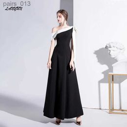 Basic Casual Dresses LANMU Black Evening Dress Womens New 2024 summer One Shoulder Style Banquet Slim Long Daily Prom Gown Graduation Party yq240328