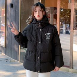 Women's Trench Coats Women Down Cotton Jacket Hooded Parka Thick Warm Puffer Oversized Korean Winter Coat Long Sleeve Black White Outerwear