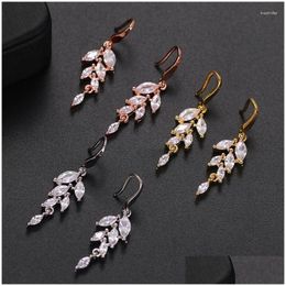 Dangle Chandelier Earrings Fashion Leaf Simple Gold Color Crystal Pendant Long Drop Party Gifts Delivery Jewelry Othjt
