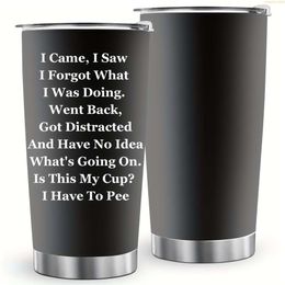 "1pc, 20oz Stainless Steel Car Double Wall Vacuum Insulated Travel Cup with ""i Came, I Saw"" Quote - Humorous Gift for Relatives and Friends"