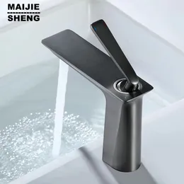 Bathroom Sink Faucets Gunmetal Basin Faucet All Copper Brushed Grey Waterfall And Cold Ceramic Valve Core