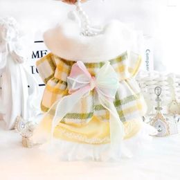 Dog Apparel Pet Princess Dress Autumn Winter Fashion Plaid Skirt Small Cute Desinger Warm Sweater Cat Bowknot Clothes Poodle Chihuahua