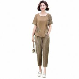 vintage Cott Linen Suit for Women Pants Short Sleeve Blouses Loose 2 Piece Sets Summer Womens Outfits Trouser Suits c0vB#