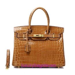 Top original wholesale Hremms Birkks tote bags online shop Fashion crocodile real leather bag one shoulder straddle cowhide womens handbag With Real Logo