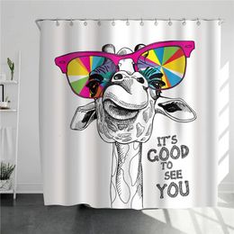Giraffe With Colorful Glasses Shower Curtain Fashion Simple Design Home Decorative Curtains For Bathroom Art Painted Decor Cloth 240328