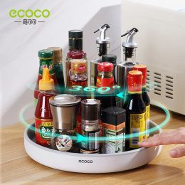 Racks ECOCO 360 Rotating Round Spice Storage Rack Tray Turntable Kitchen Jar Holder Storage Box Multifunction Container Organizer