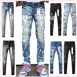 Lila Jeans Herren Jeans Designer Jeans High Street Blue Denim Slim Fit Farbe Graffiti Muster Herrenkleid lila Für Männer Schwarze Hosen 932588952