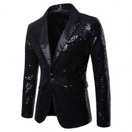 male Slim Fit Formal Suit Sequin Blazer Coat Shining Jacket One Butt Tops Party Stage Performer Blazer Jackets Coats For Men V9Qm#