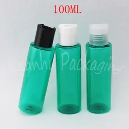 Storage Bottles 100ML Green Plastic Bottle Disc Top Cap 100CC Lotion / Shower Gel Packaging Empty Cosmetic Container ( 50 PC/Lot )