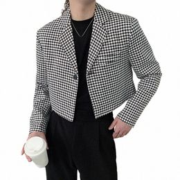 incerun Men's Plaid Blazer Lapel One Butt Lg Sleeve Casual Suits Men Streetwear Spring 2024 Fi Leisure Crop Coats S-5XL m56K#