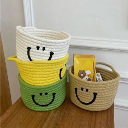 Baskets Handwoven Storage Basket Cute Cosmetic Storage Box Cotton Rope Hanging Baskets Desktop Sundries Organiser with Handle Home Decor