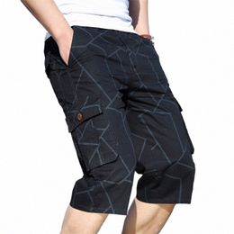 lg Length Cargo Shorts Men Plus Size 6XL Knee Casual Cott Elastic Waist Bermudas Male Multi-pocket Military Capri Breeche B1jo#