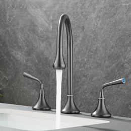 Bathroom Sink Faucets Tianview Gun Grey Split Three-hole Brass Faucet Cabinet Double Handle Basin And Cold Water