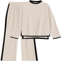 ZAFUL Set di Maglioni Lavorati a Maglia in 2 Pezzi da Donna Set da Salotto Pullover a Maniche Lunghe Top Pantaloni a Gamba Larga Tute Completi